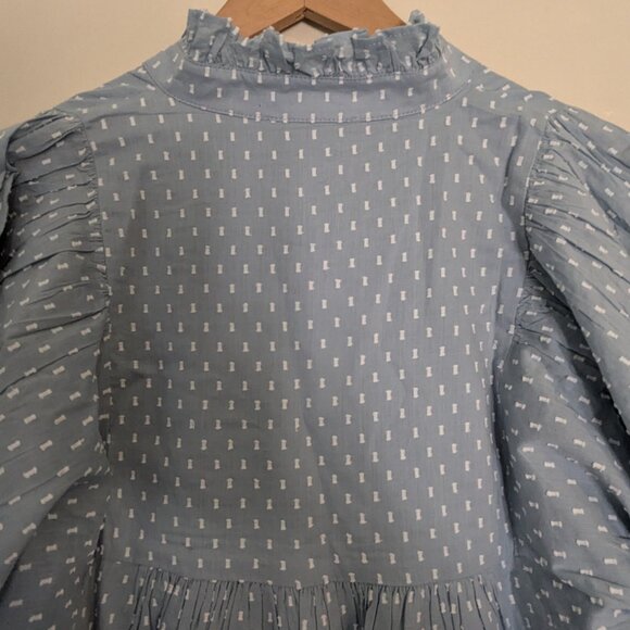 Never A Wallflower - Swiss Dot High Neck Puff Sleeve Minidress NWT - Size L - Picture 5 of 12